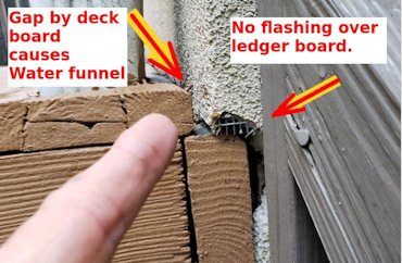 Deck ledger board has no flashing.