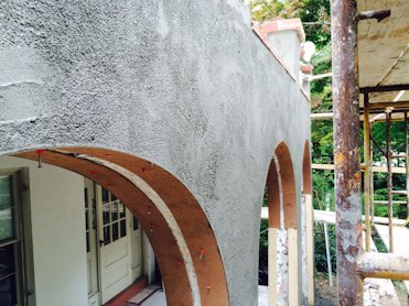Stucco is re coated using mortar with plenty of Flex-con.