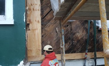 Rotted sheathing was patched with plywood