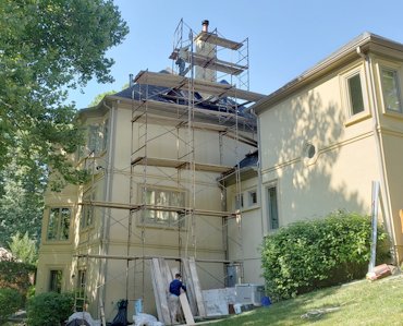 Chimneys repaired and re-stuccoed in Great Falls, Virginia