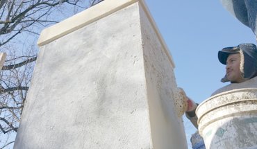 Texture is made using a natural sponge. Stucco finish is colored with paint tint.