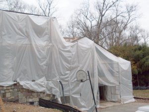 A heat tent allows work to proceed in cold weather