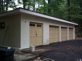 Finished stucco garage