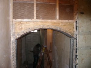 Arch is lathed and plastered