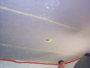 Replacing a ceiling with blue board and plaster