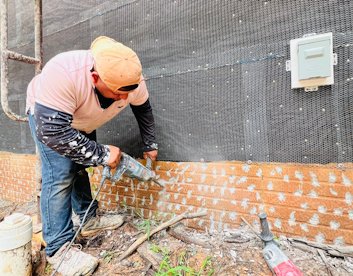 Stucco on fake concrete brick in Marshall, Virginia