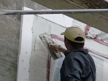 Straight surrounds are fomed with EIFS type foam and filled.