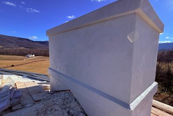 Decorative band on the chimney is angled down