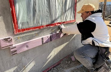 Stucco window sills are formed with styrofoam