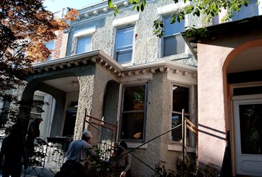 Old pebble dash stucco was real crumbly and falling off in Washington, DC.