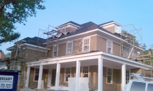 New house in Chevy Chase gets a California finish. Color is from EXPO