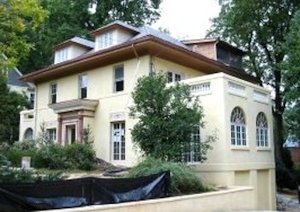 Old house and new additions in Chevy Chase. Color is from La Habra stucco.