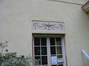 A close-up of the detail over the windows